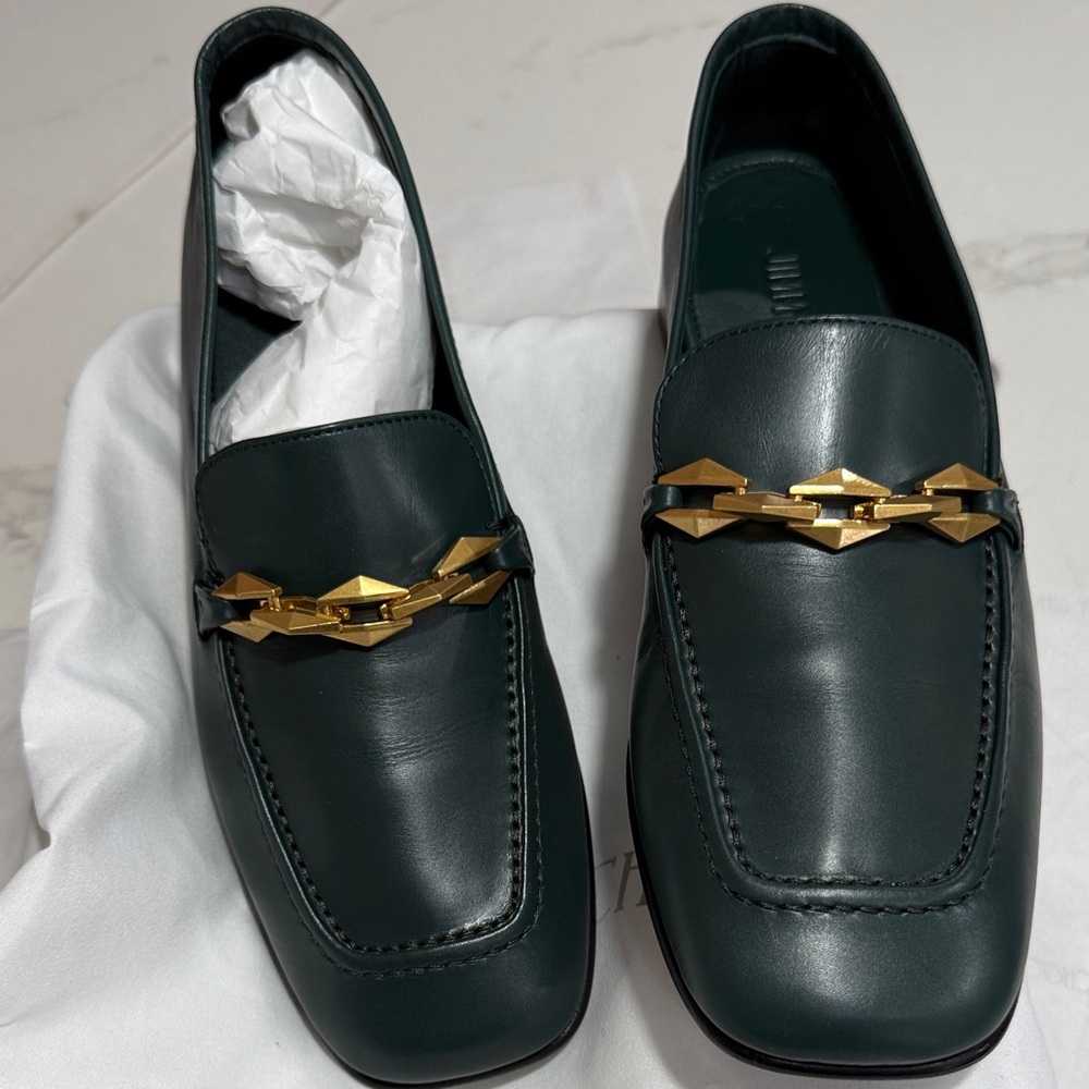 Jimmy Choo Diamond Tilda Loafer 37.5 NIB Dark Green